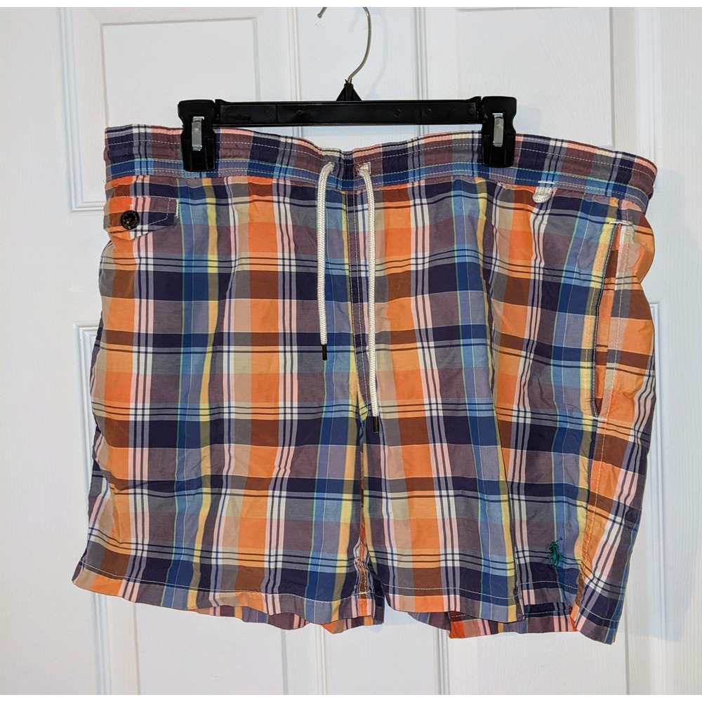 Polo Ralph Lauren Swim Trunks Plaid Drawstring Swimwear Mesh Lining‎ Shorts L
